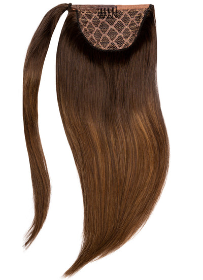 16 inch Clip in Ponytail Extension Mocha & Medium Brown Balayage