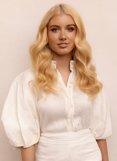 16 inch Deluxe Clip in Hair Extensions Light Blonde with Strawberry Blonde Highlights