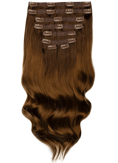 16 inch Full Volume Clip in Hair Extensions Dark to Medium Brown Ombre