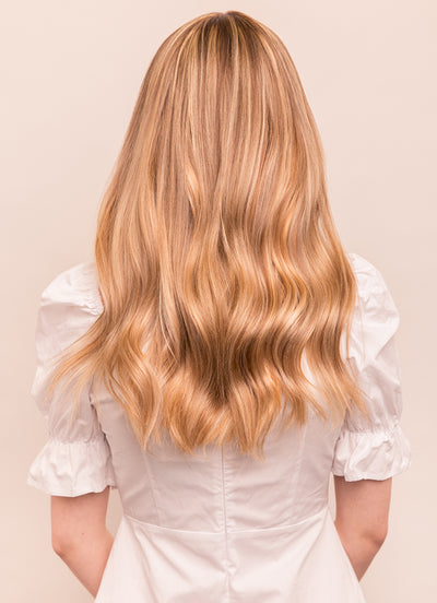 16 inch Halo Hair Extensions Light Brown with Light Blonde Highlights