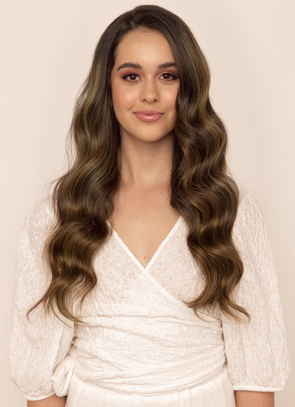16 inch Halo Hair Extensions Mocha & Medium Brown Balayage