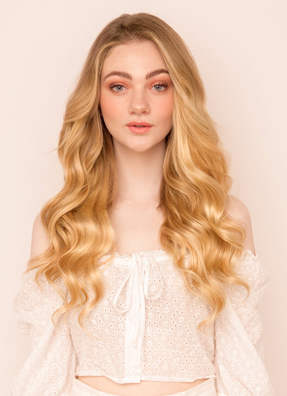 16 inch Halo Hair Extensions Light Brown & Blonde Balayage