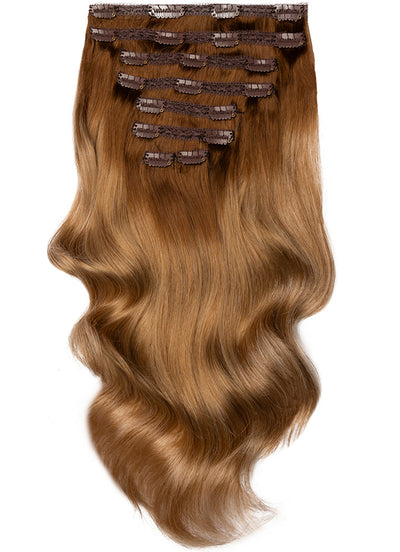 16 inch Ultimate Volume Clip in Hair Extensions Medium Brown to Golden Blonde Ombre