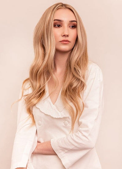20 inch Deluxe Clip in Hair Extensions Light Brown with Light Blonde Highlights