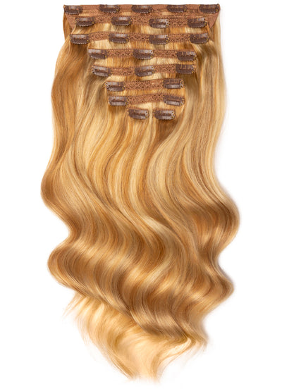20 inch Deluxe Clip in Hair Extensions Light Brown with Light Blonde Highlights