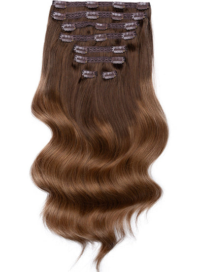 20 inch Full Volume Clip in Hair Extensions Dark to Light Brown Ombre