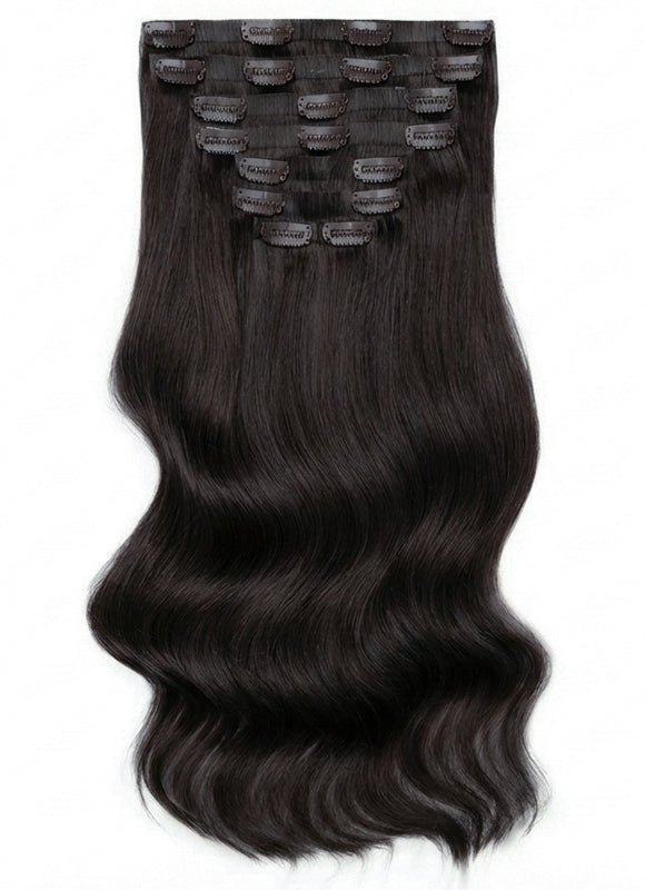 20 inch Seamless Clip in Hair Extensions #1B Natural Black