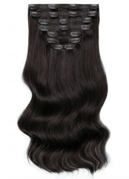 20 inch Seamless Clip in Hair Extensions #1B Natural Black