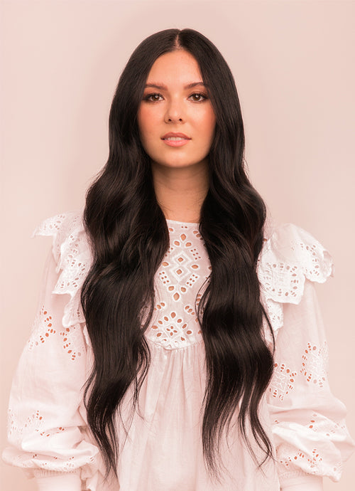 24 inch Deluxe Clip in Hair Extensions #1B Natural Black