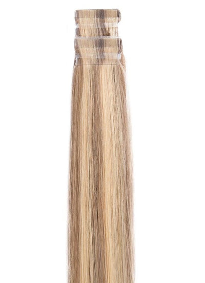 20 inch Remy Tape Hair Extensions Golden Brown with Light Blonde Highlights