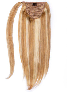 16 Inch Clip In Ponytail Extension #8/613 Brown/ Blonde Mix